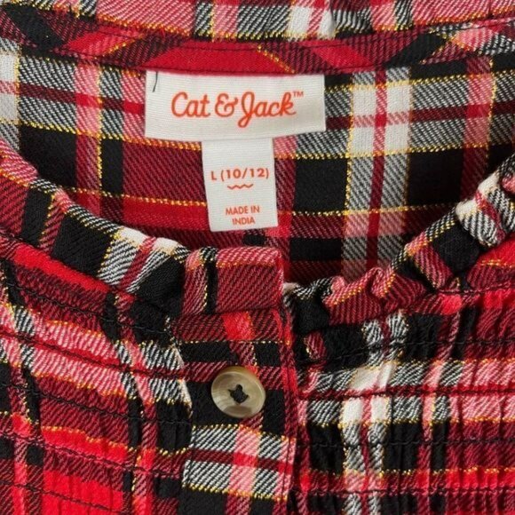 Cat & Jack Girls' Plaid Woven Long Sleeve Dress Size L - Picture 6 of 9